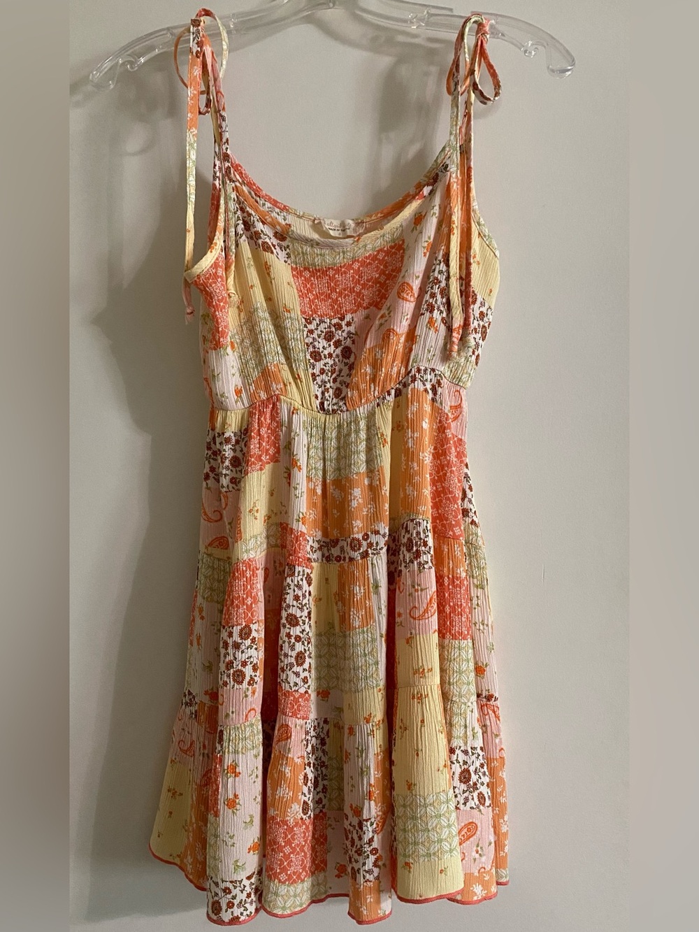 Altered state Boho Patchwork Tie-Strap Sundress in Orange & Cream